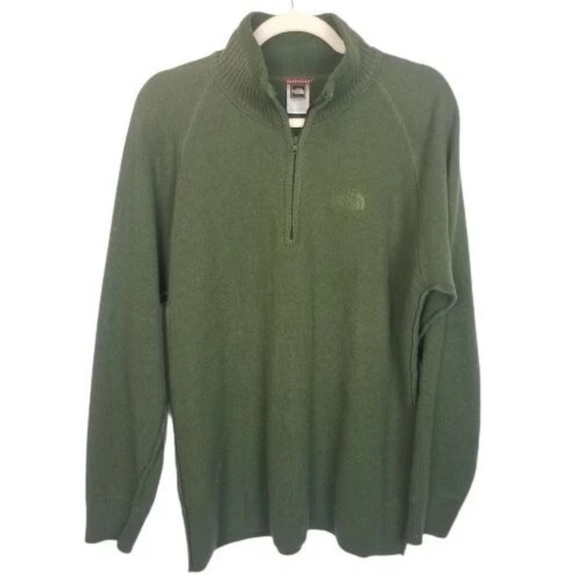 The North Face Mens Large Green Wool Blend Sweater 1/4 Zip High Neck Pullover XL - Picture 1 of 7